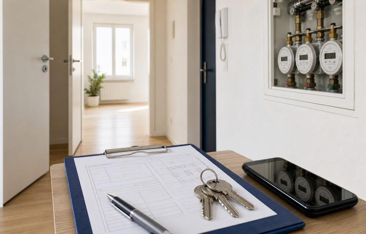 Übergabeprotokoll, Schlüssel und Zählerstände in einer hellen Wohnung